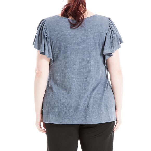 Max Studio Women's Plus Size 2X Flutter Sleeve Crinkle Jersey Knit Top Casual - Picture 3 of 10